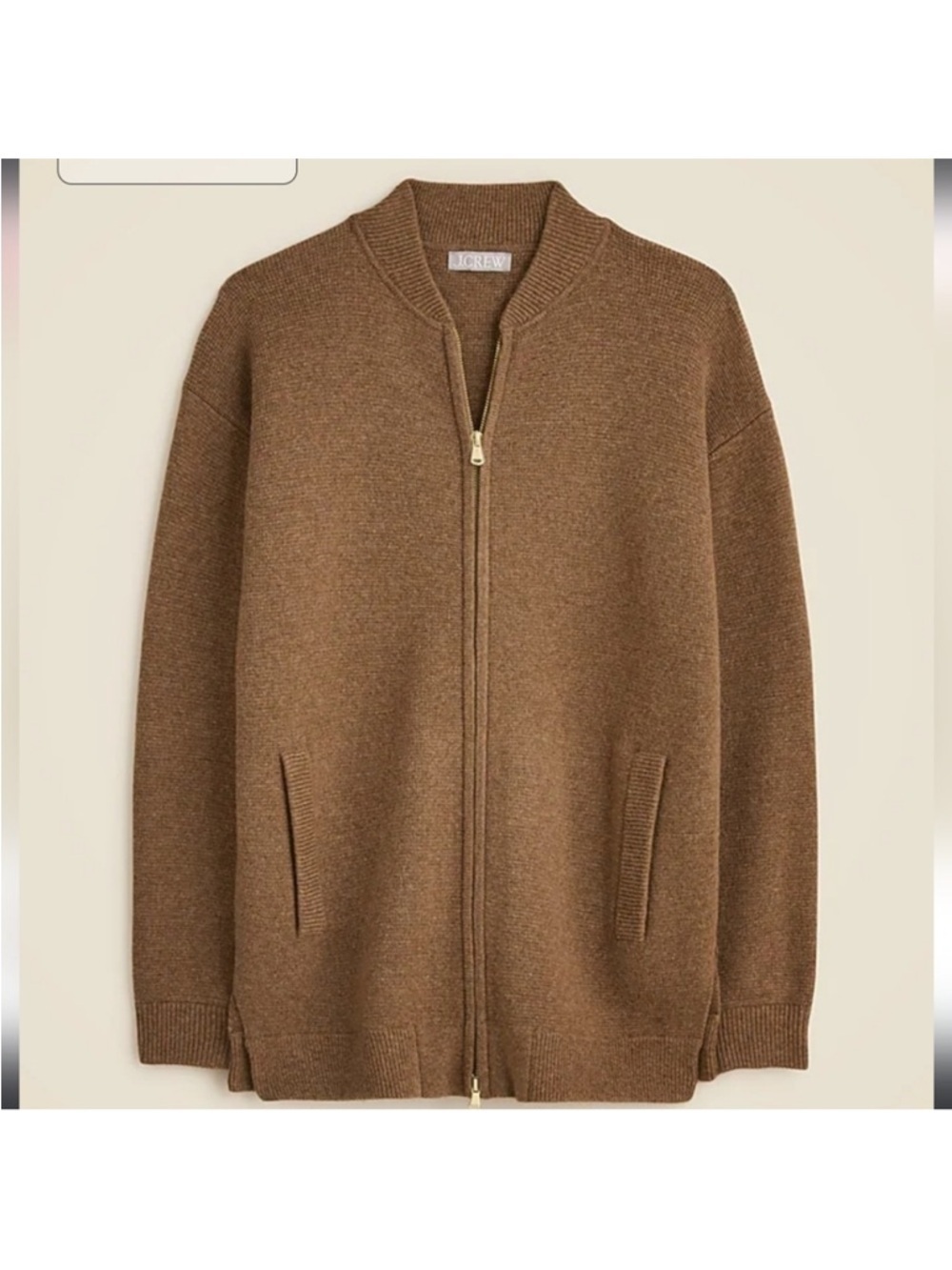 J.crew Sz XXS Full-zip flight sweater-jacket Lambswool CM693 Heather Rich Camel